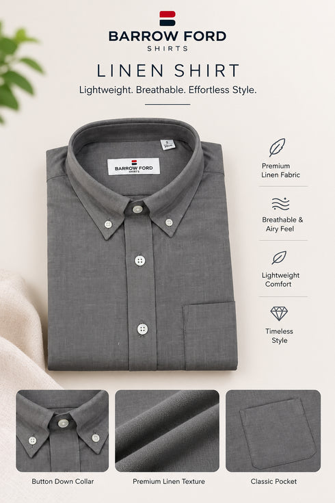 Grey Linen Button-Down Shirt