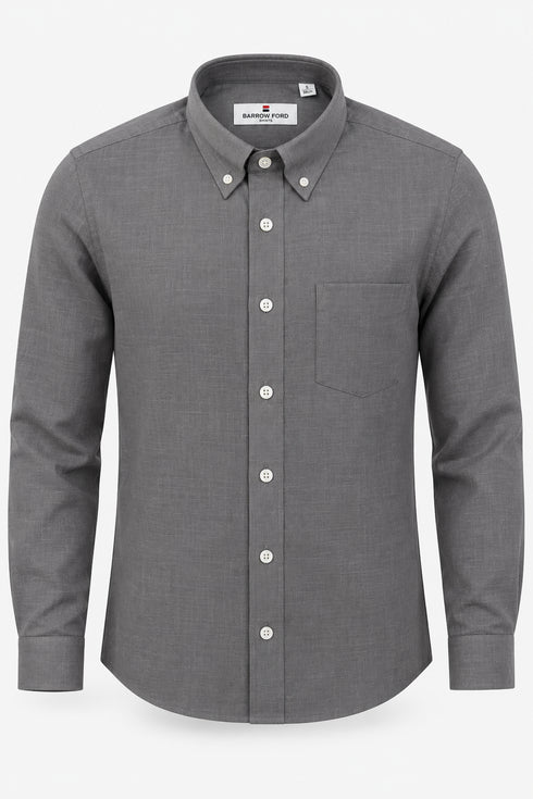 Grey Linen Button-Down Shirt
